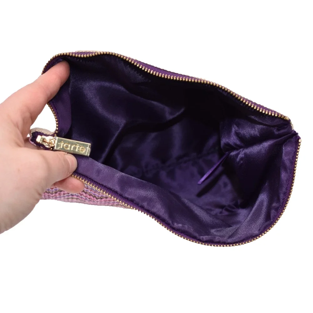 TARTE Fold Over Zip Cosmetic Bag Clutch - Envelope Style - Zig Zag Print - NEW